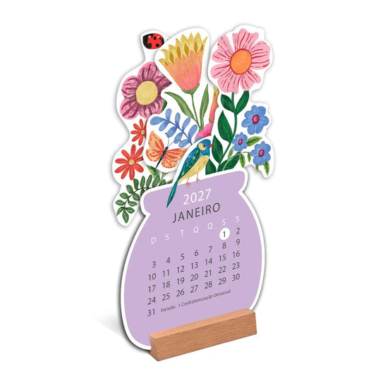 Calendário de mesa Vasinho Flores 2027 Fina Ideia - frente