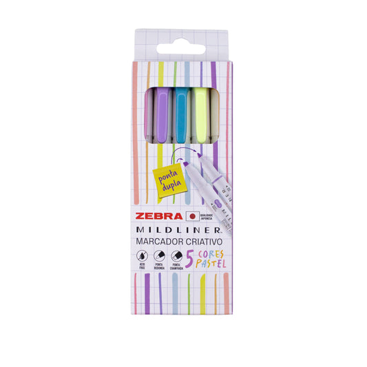 Marca Texto - Zebra - Mildliner - Estojo c/ 5 Cores - Pastel