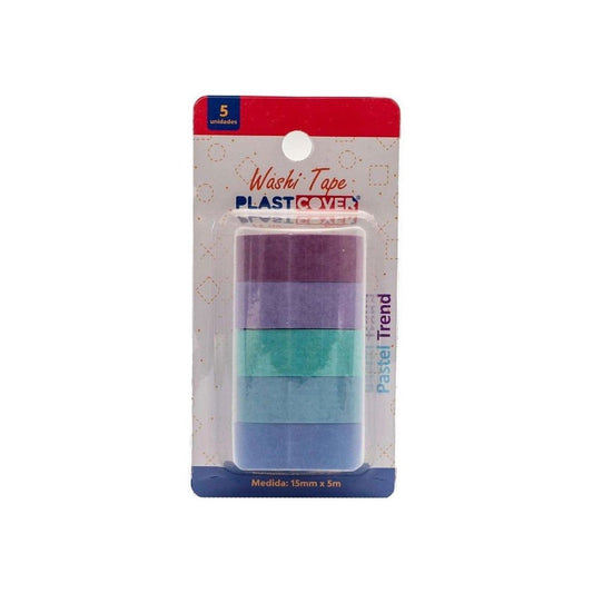 Washi Tape - Plast Cover - Pastel Trend Bl c/ 5 Unidades