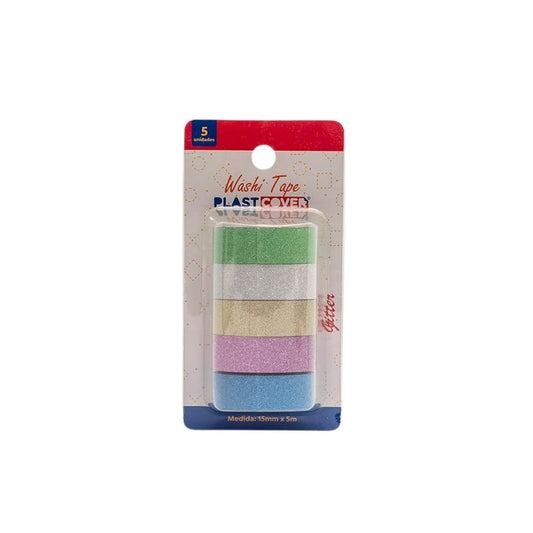 Washi Tape - Plast Cover - Glitter Bl c/ 5 Unidades