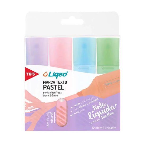 Marca Texto - Tris - Liqeo Pastel - Estojo c/ 4 cores