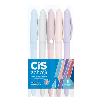 Caneta Esferográfica - CIS - Echo - 0,7mm - Estojo c/ 5 unidades