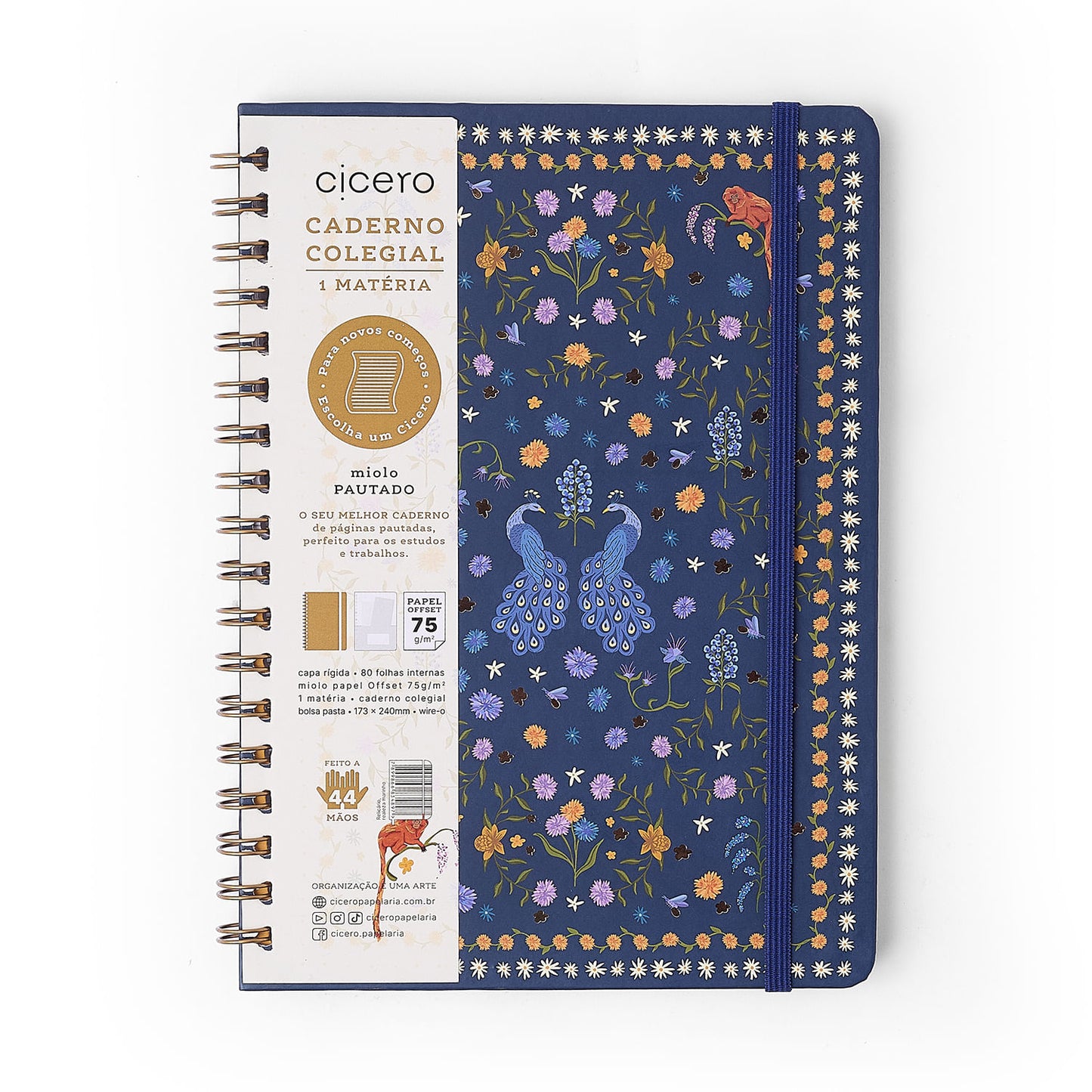 Caderno Espiral - Cícero - Relicário Realeza Marinho - Pautado 17x24 1 Matéria 80 Fls