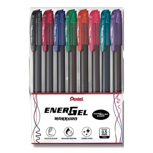 Caneta Gel - Pentel - Energel Makkuro - Estojo c/ 8 Cores - 0,5mm