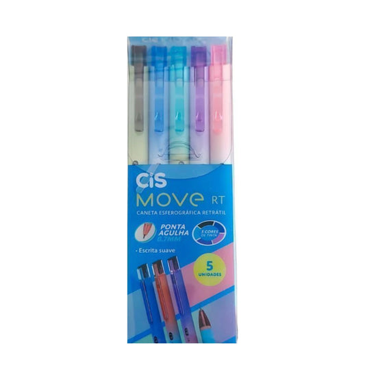 Caneta Esferográfica - CIS - Move RT - 0,7mm - Estojo c/ 5 Cores