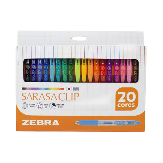 Caneta Gel - Zebra - Sarasa Clip - Estojo c/ 20 Cores Vibrantes -  0.7mm