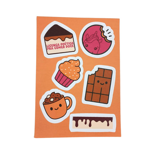 Cartela de Adesivos - Papelaria Unicórnio - Chocolate A6