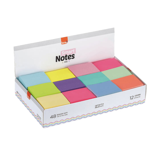 Bloco Adesivo - BRW - Smart Notes MIX - 38x51mm - 100F - Cores Variadas