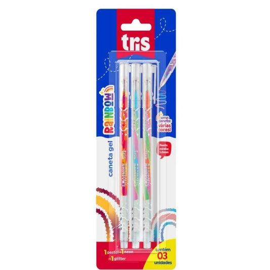 Caneta Gel - Tris - Rainbow - Estojo c/ 3 Cores - Cores Sortidas