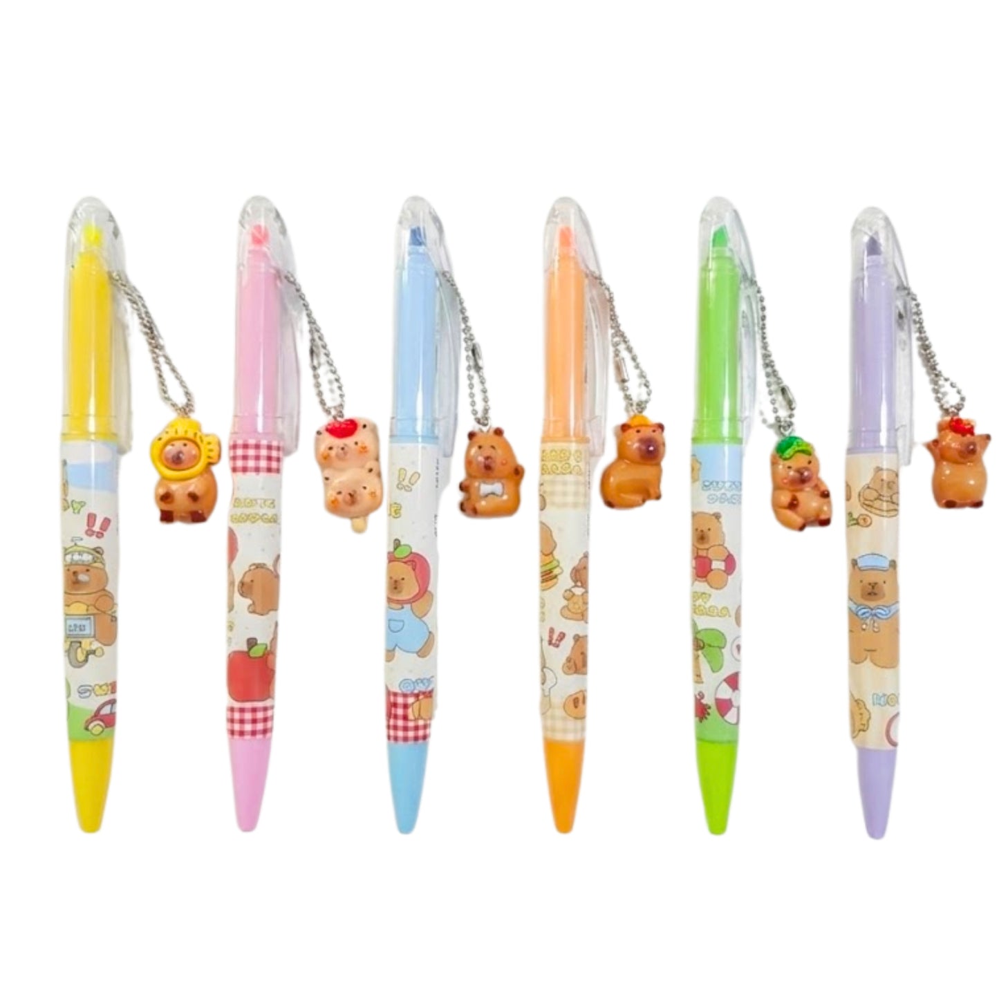 Caneta Esferográfica + Marca Texto - Capivara - 2 em 1 c/ Pingente