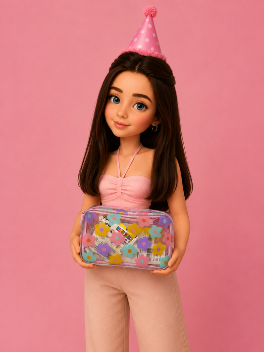 Necessaire Love Daisy - Papelaria Unicórnio - Aniversário da Kellen