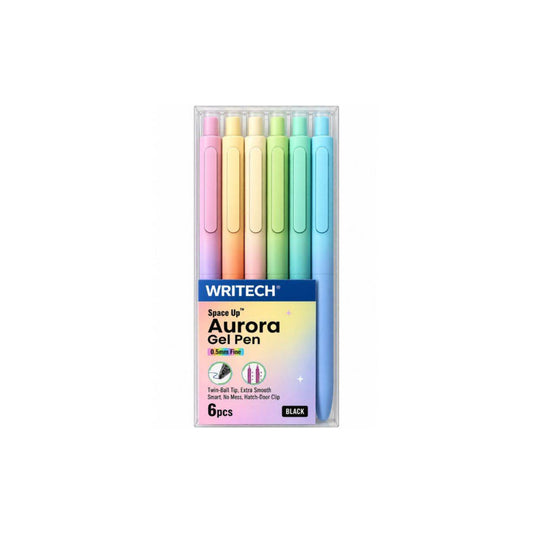 Estojo Caneta Gel - Writech - Retrátil Space Up Aurora 0.5mm - Tinta Preta 6 Cores W-0152