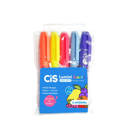 Mini Marca Texto - CIS - Lumini Scents - Neon - Estojo c/ 5 unidades - c/ Cheirinho