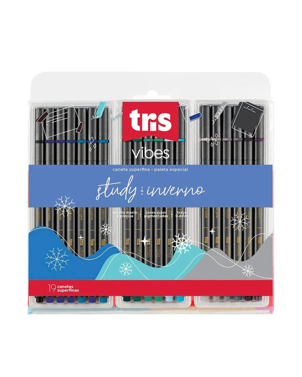 Caneta Superfina - Tris - Vibes - Study Inverno - Kit com 19 Cores