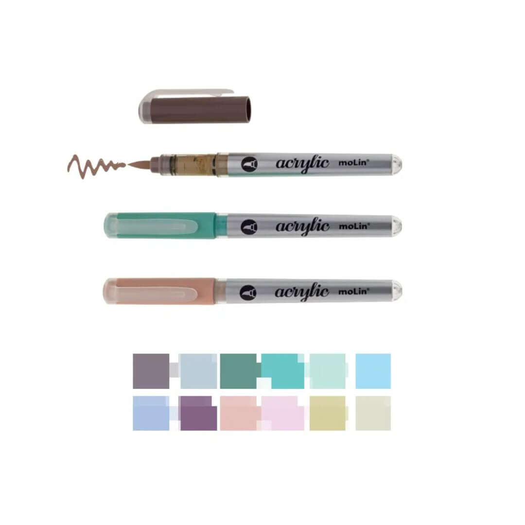 Caneta Brush - Molin - Paint Brush Acrylic Cores Pastel Bl c/ 12 Cores