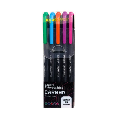 Caneta Esferográfica - JocarOffice - Carbon - Estojo c/ 5 Cores - 0,7mm