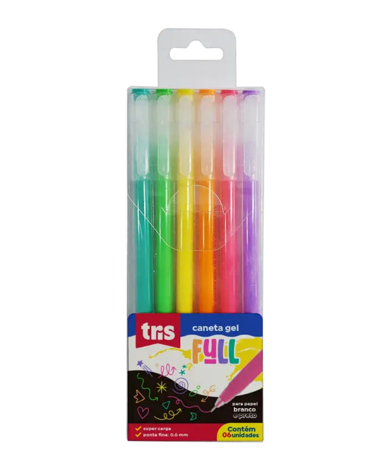 Caneta Gel - Tris - Full - 0.6mm - Estojo c/ 6 unidades