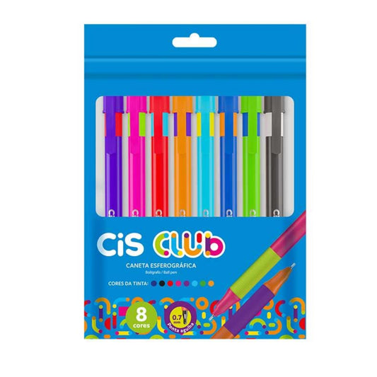 Caneta Esferográfica - CIS Club - Estojo c/ 8 Cores