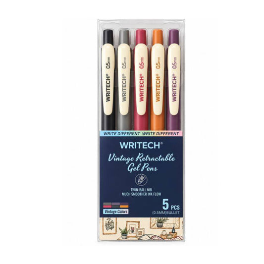 Estojo Caneta Gel - Writech - Retrátil Vintage 0.5mm - 5 Cores W-099/5