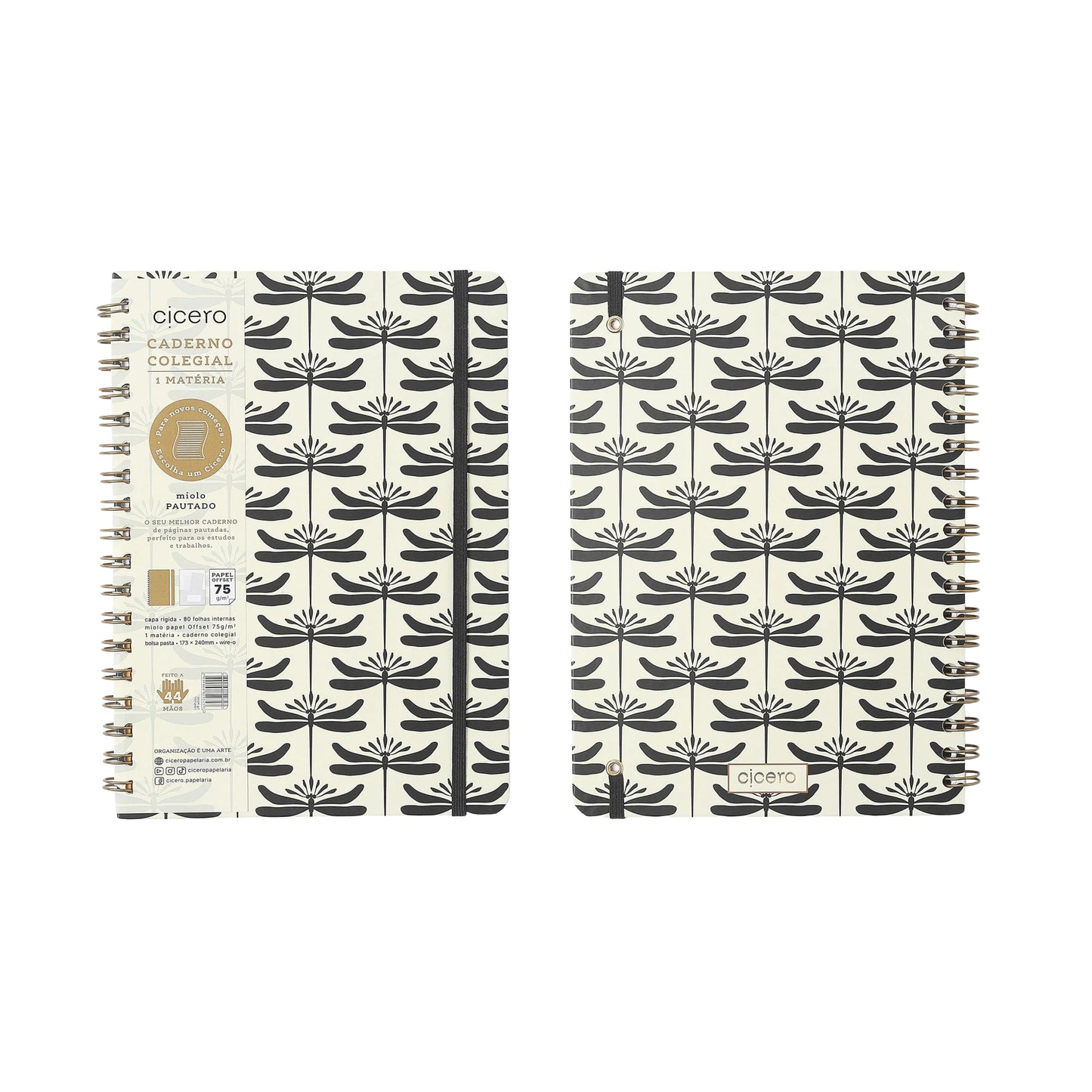 Caderno Colegial - Cicero - Libélulas - Pautado 17x24 - Off White - 1 Matéria 80 fls