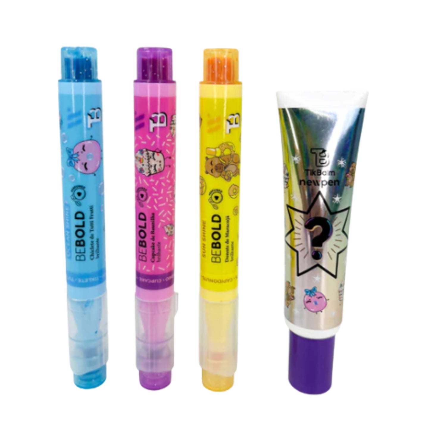 Kit Marca Texto + LipBalm - Newpen + Tikbalm - c/ Glitter e Cheirinho