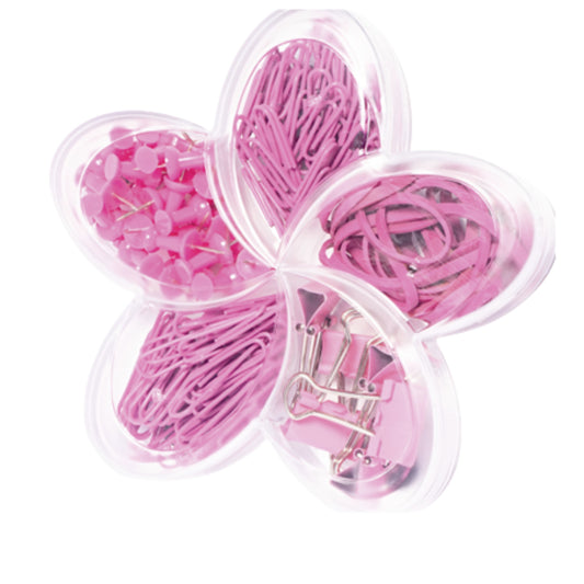 Kit Office - Molin - Flor de Lótus Pink - Binders, Percevejos, Clips e Elásticos