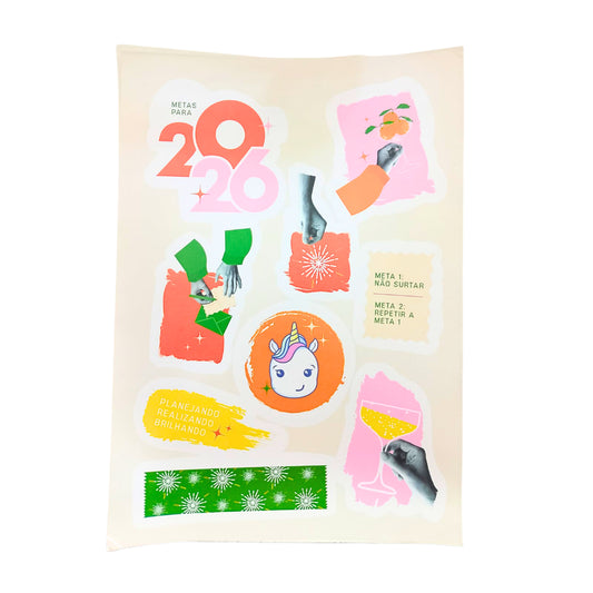 Cartela de Adesivos A5 - Papelaria Unicórnio - Metas p/ 2026
