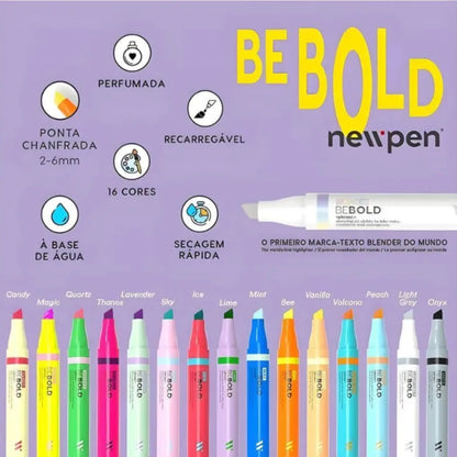 Marca Texto - Newpen - Be Bold - Estojo c/ 15 Cores + Blender