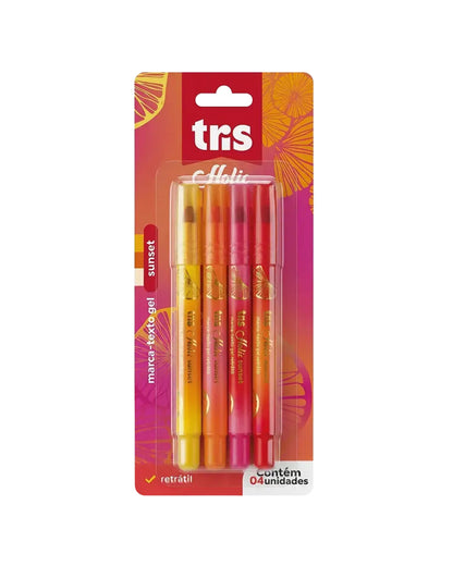 Marca Texto Gel - Tris - Sunset - Kit c/ 4 Cores