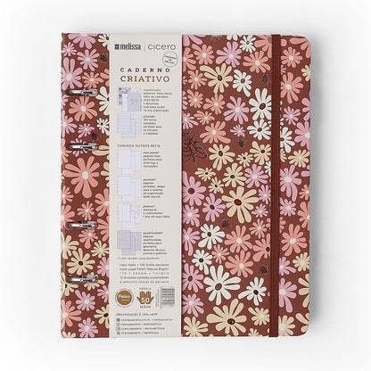 Caderno Criativo Argolado - Cícero - Melissa Mini Bloomy Chocolate - Pautado 17x24