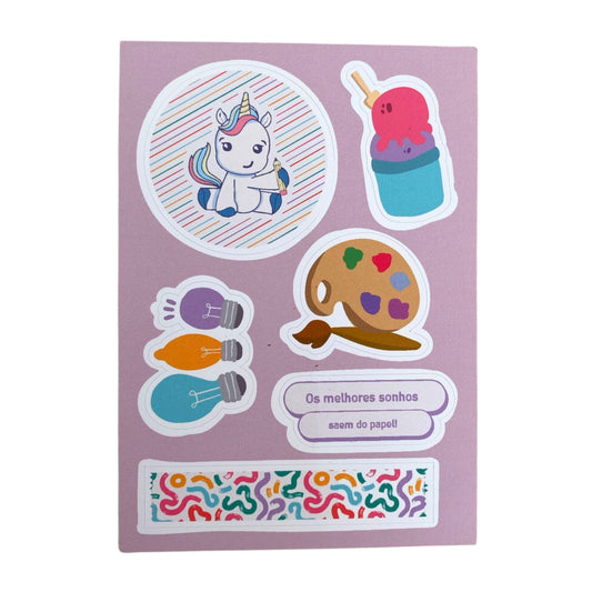 Cartela de Adesivos A6 - Papelaria Unicórnio - Colorful Ideas