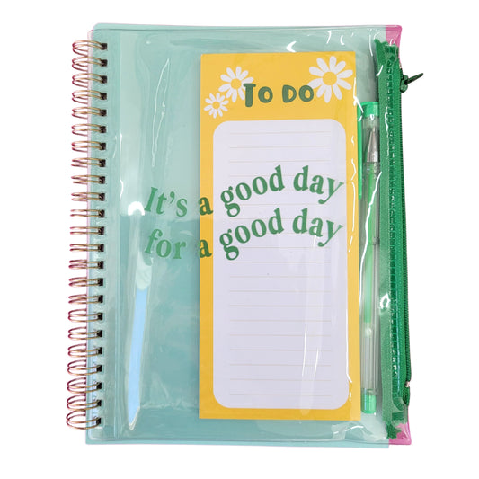 Caderno A5 - Plastcover - Good Days - Capa Transparente c/ Bloco + Caneta