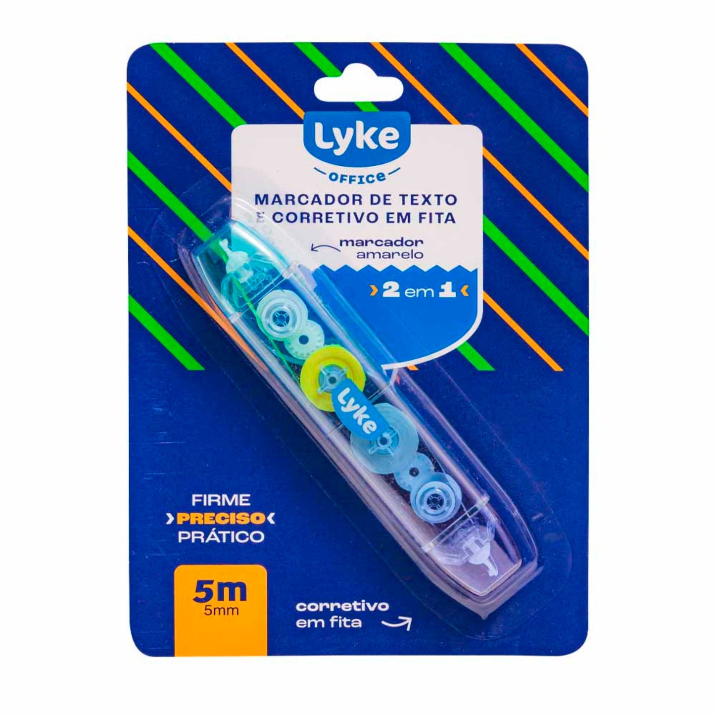 Marca Texto e Corretivo em Fita - Lyke - 2 em 1 - 5m x 5mm