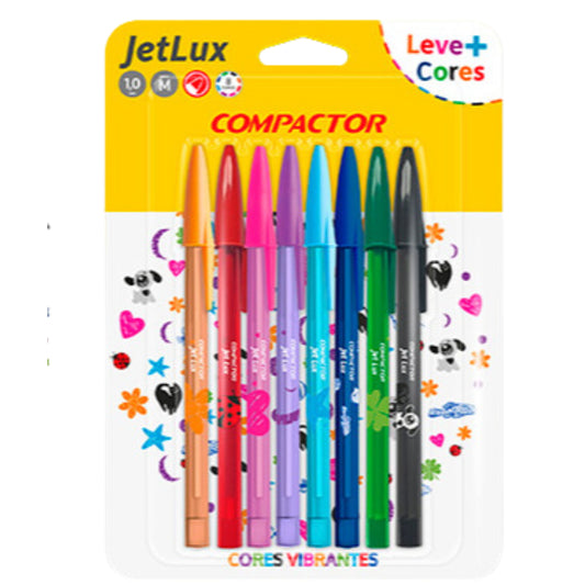 Caneta Esferográfica - Compactor - JET LUX - c/ 8 Cores