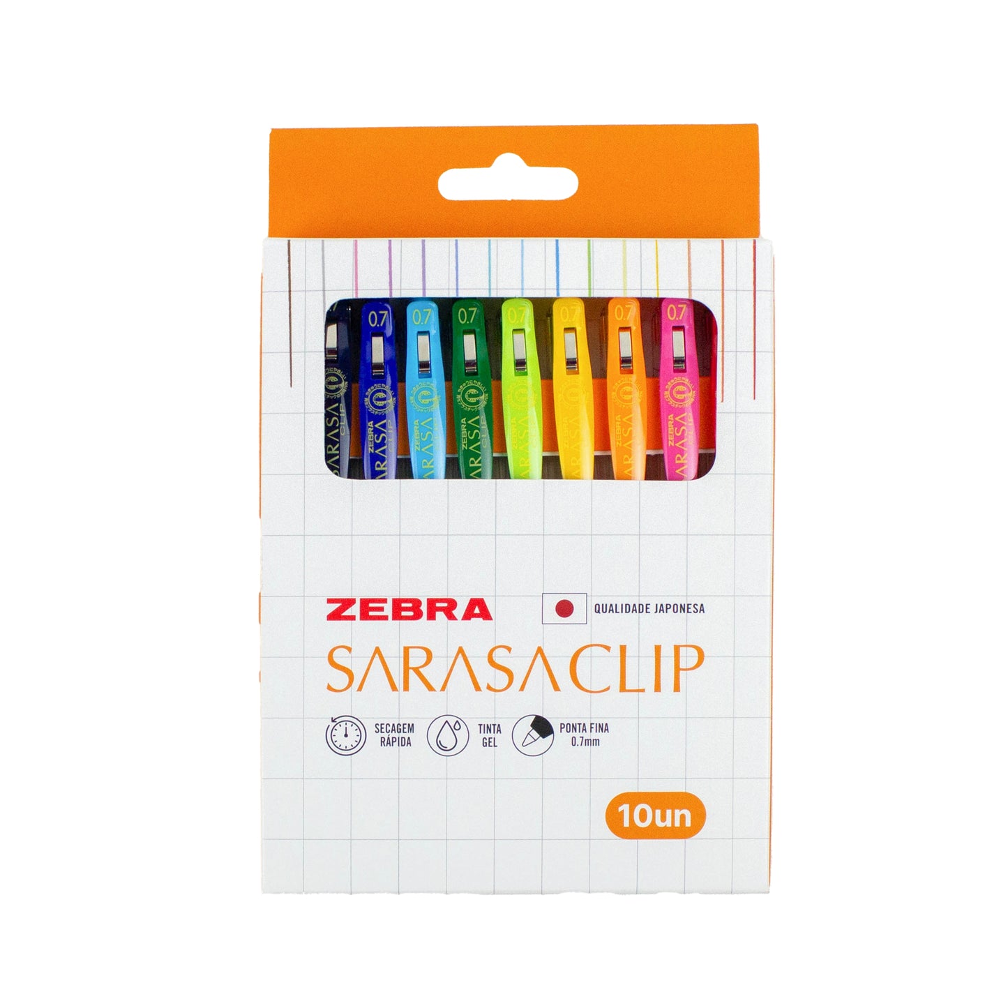 Caneta Gel - Zebra - Sarasa Clip - Estojo c/ 10 Cores Vibrantes - 0.7mm