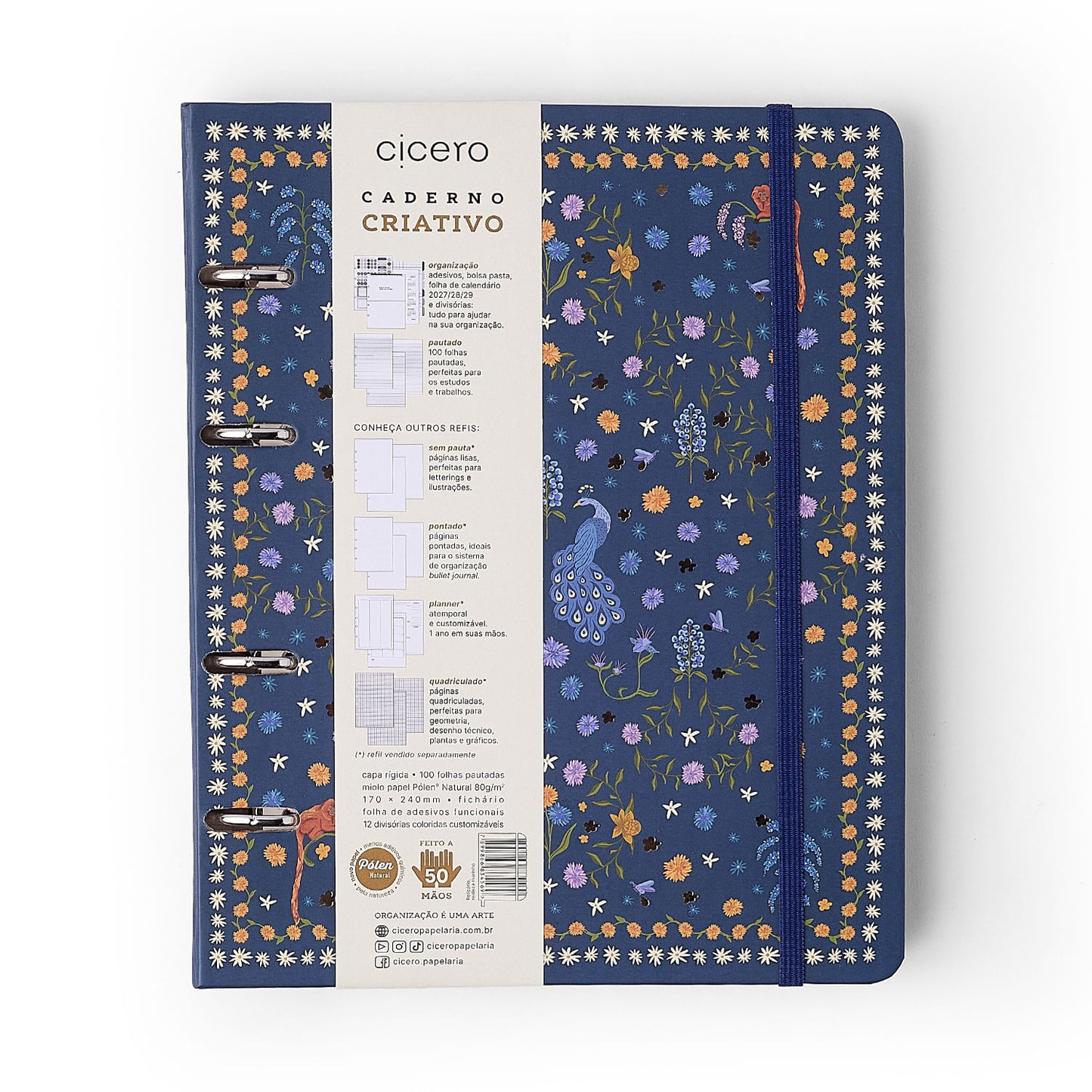 Caderno Criativo Argolado - Cícero - Relicário Realeza Marinho - Pautado 17x24