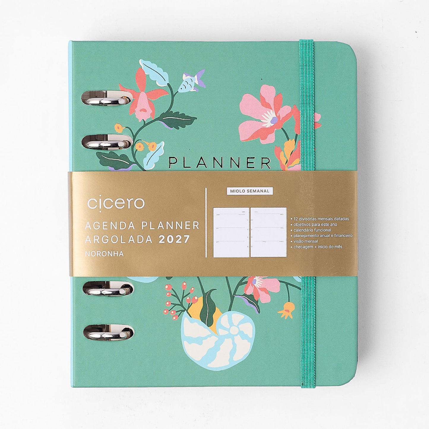 Agenda Planner Argolado 2027 - Cícero - Noronha Flora Marinha - Semanal A6
