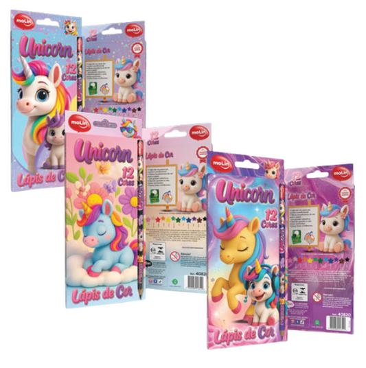 Lápis de Cor 12 Cores Molin Unicorn - Estampas Sortidas