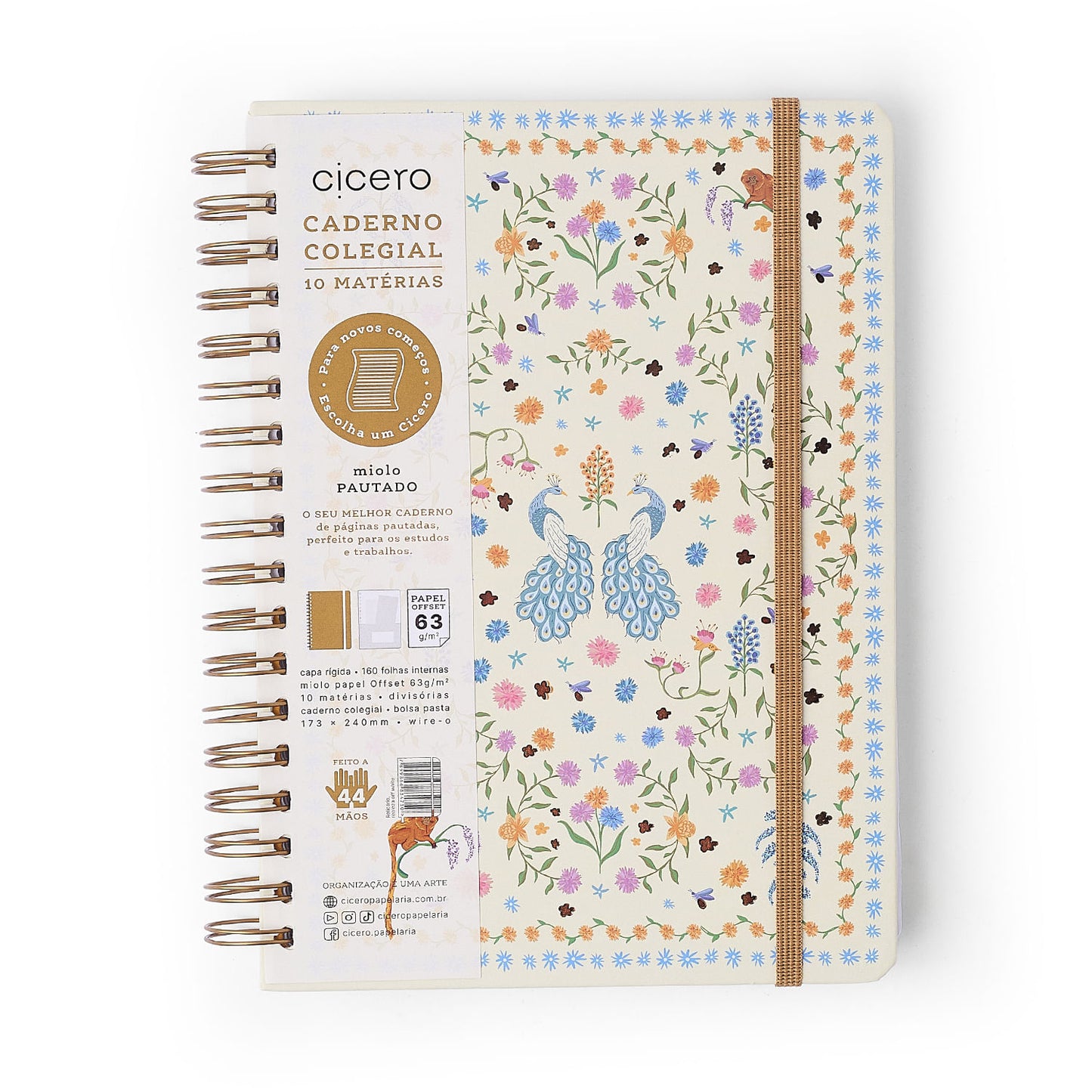 Caderno Espiral - Cícero - Relicário Realeza Off-White - Pautado 17x24 10 Matérias 160 Fls