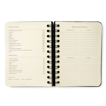 Agenda Planner Wire-o 2026 - Cícero - Doce Florada - Diária 11,5x16 - Preto