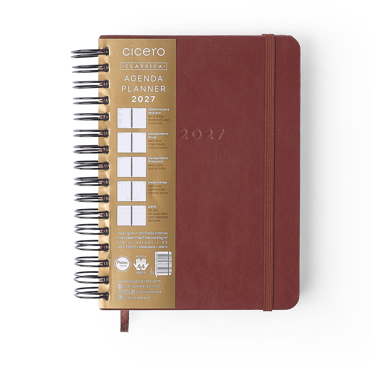 Agenda Planner Wire-o 2027 - Cícero - Clássica Café - Diária A5