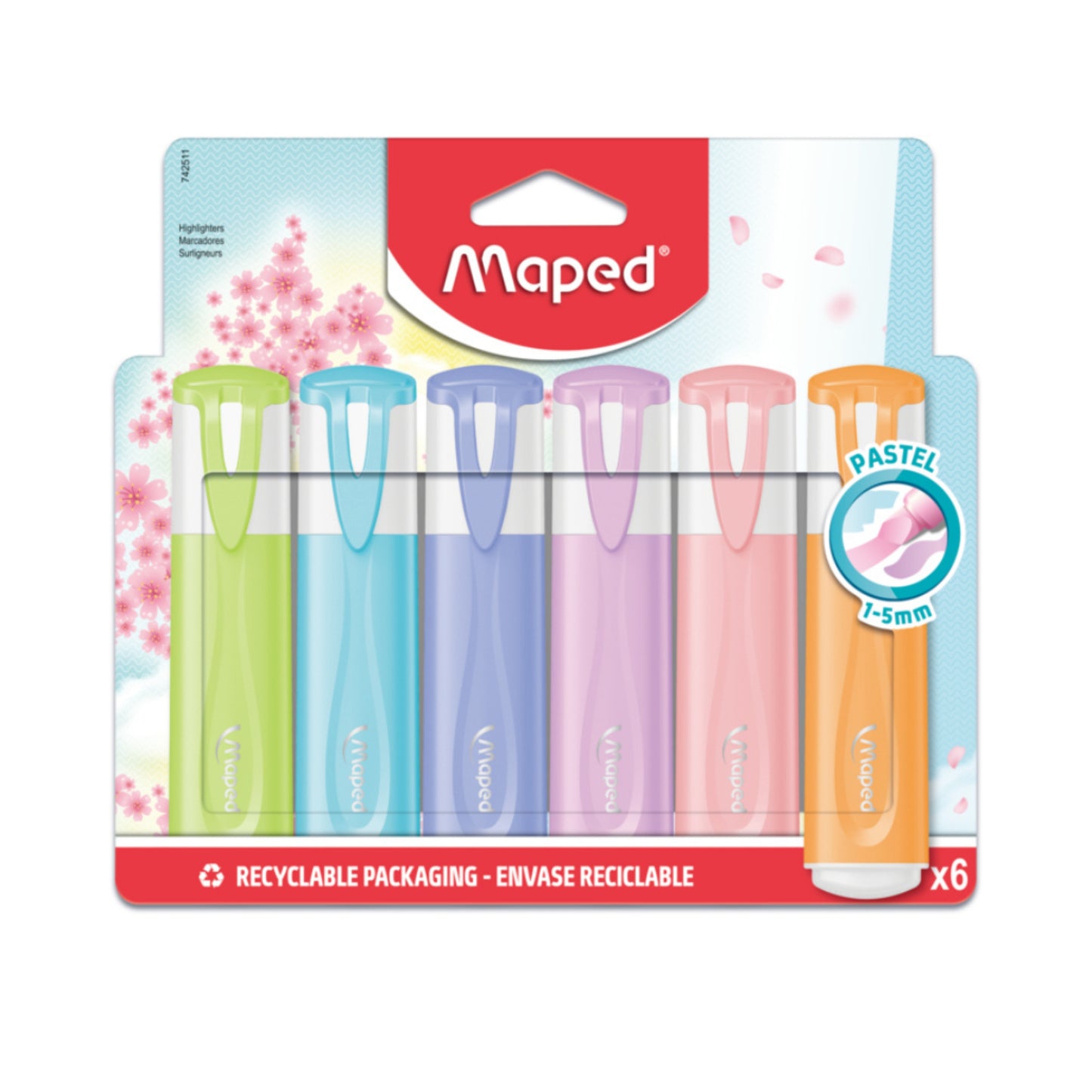 Marca Texto - Maped - Fluopeps Classic - Pastel - Estojo com 6 cores.