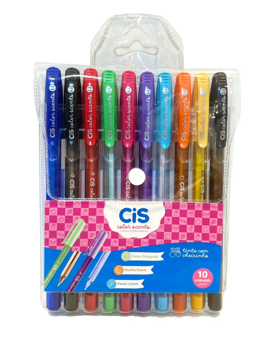 Caneta Esferográfica - CIS - Color Scents - Estojo c/ 10 Cores - c/ Cheirinho