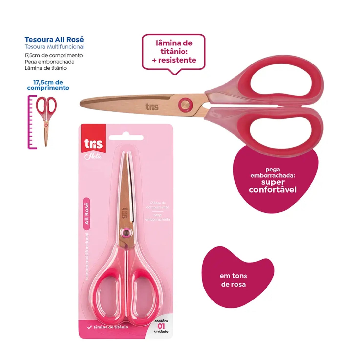 Tesoura Multifuncional - Tris - All Rosé - 17,5cm