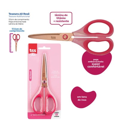 Tesoura Multifuncional - Tris - All Rosé - 17,5cm