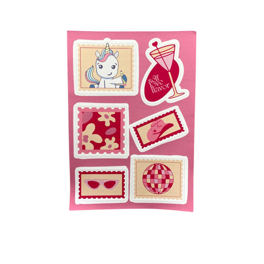 Cartela de Adesivos - Papelaria Unicórnio - Self Love Club A6