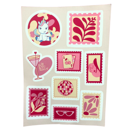 Cartela de Adesivos - Papelaria Unicórnio - Self Love Club A5