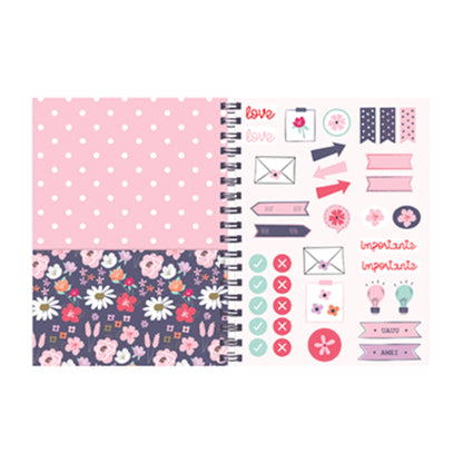 Caderno Colegial Argolado - Molin - Flowers - Capa Dura - 80 Folhas