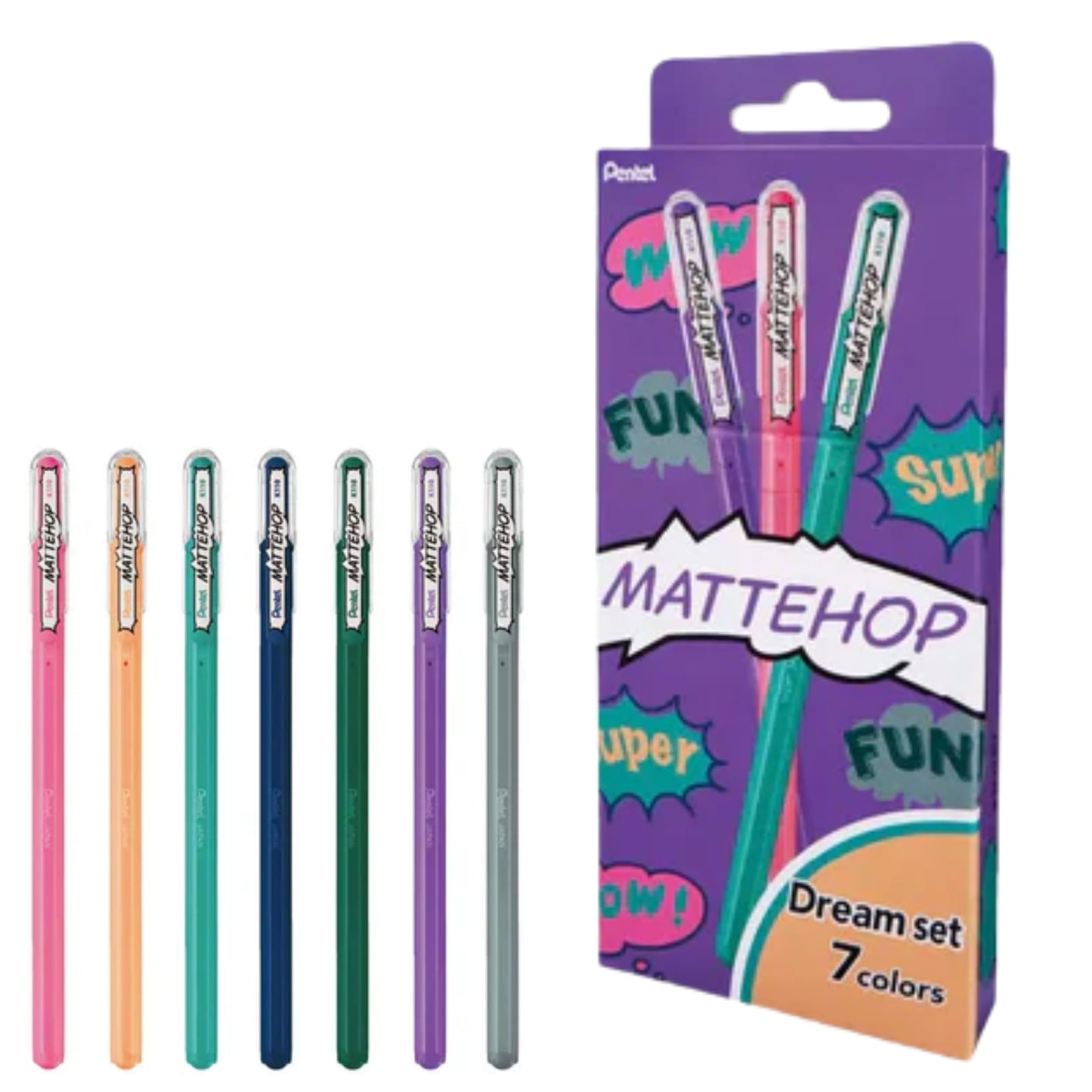Caneta Gel - Pentel - Mattehop - Fun - Estojo c/ 7 Cores