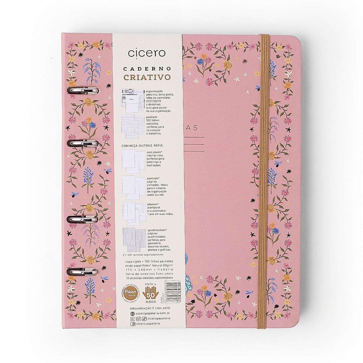 Caderno Criativo Argolado - Cícero - Relicário Secreto Coral - Pautado 17x24